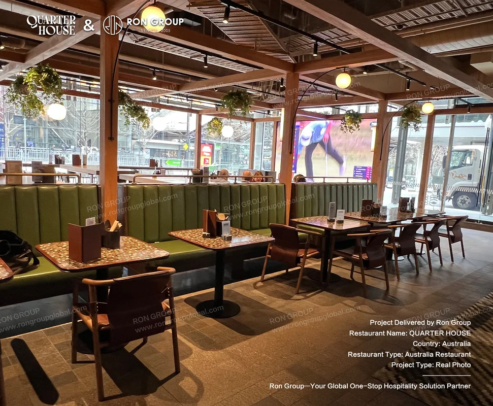Quarterhouse green booth seating