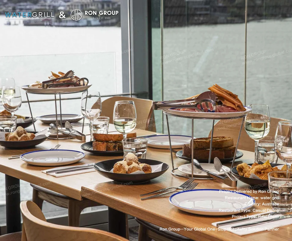 Water Grill table with food