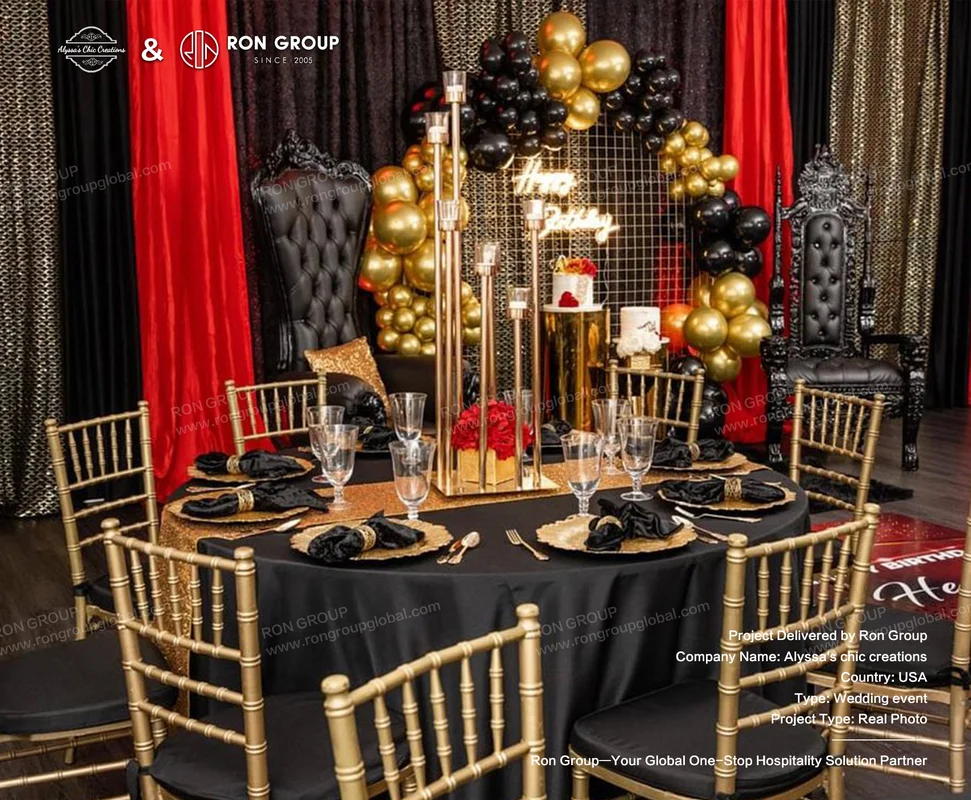 Alyssa's Chic Creations RonGroup-Alyssas_Chic_Creations-Black_And_Gold_Event_Table_Setup.webp