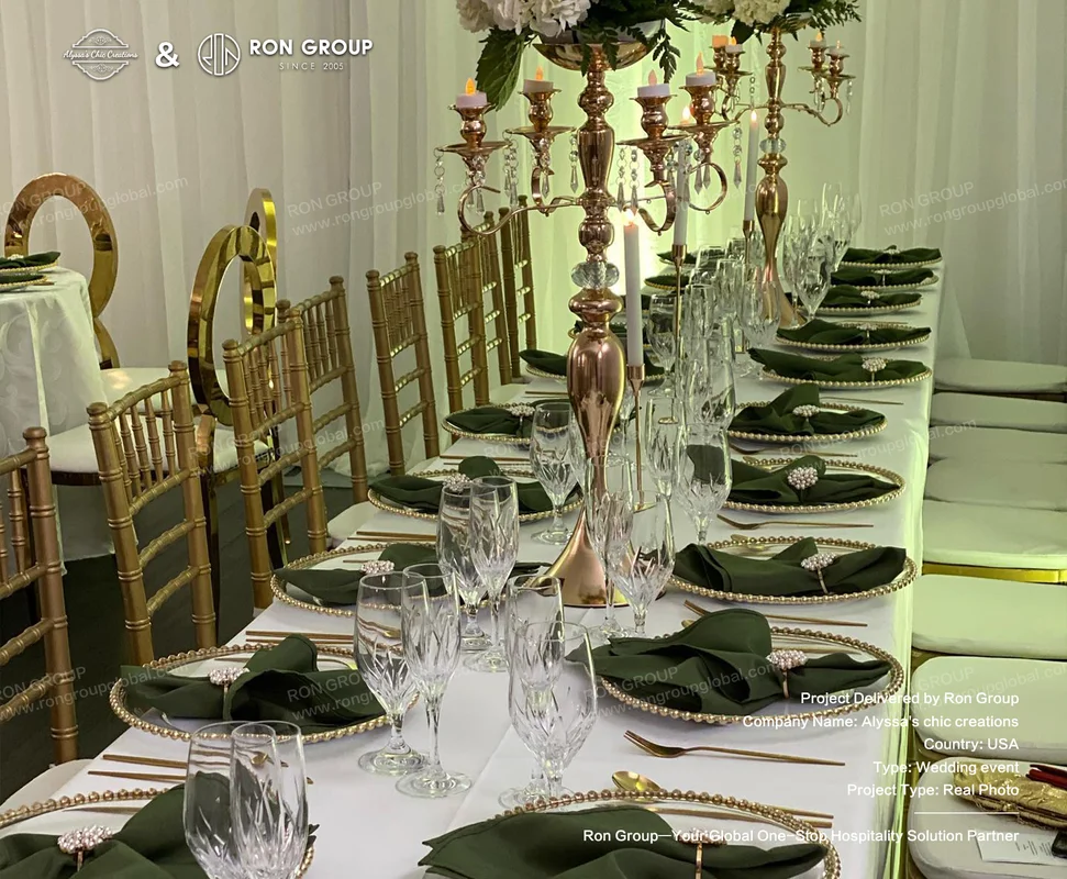 Alyssa's Chic Creations RonGroup-Alyssas_Chic_Creations-Gold_Chairs_And_Green_Napkins.webp