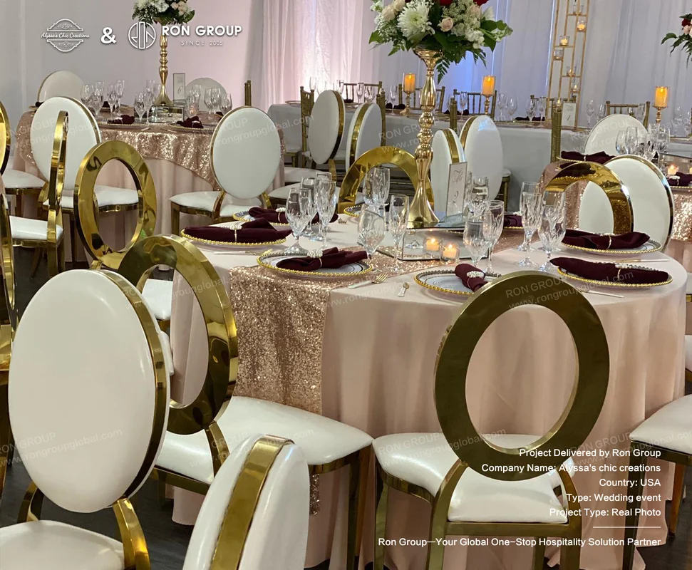 Alyssa's Chic Creations RonGroup-Alyssas_Chic_Creations-Round_Tables_With_Gold_Chairs.webp