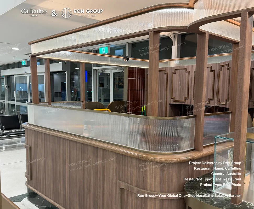 Caffettino counter with ribbed glass panels