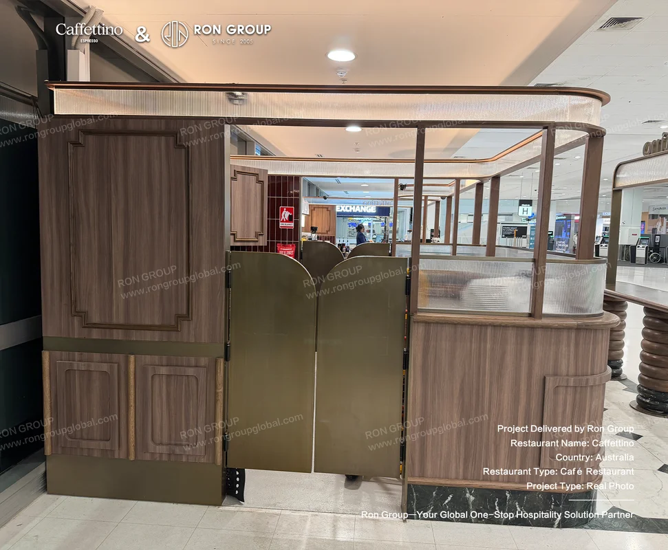Caffettino timber kiosk with frosted glass