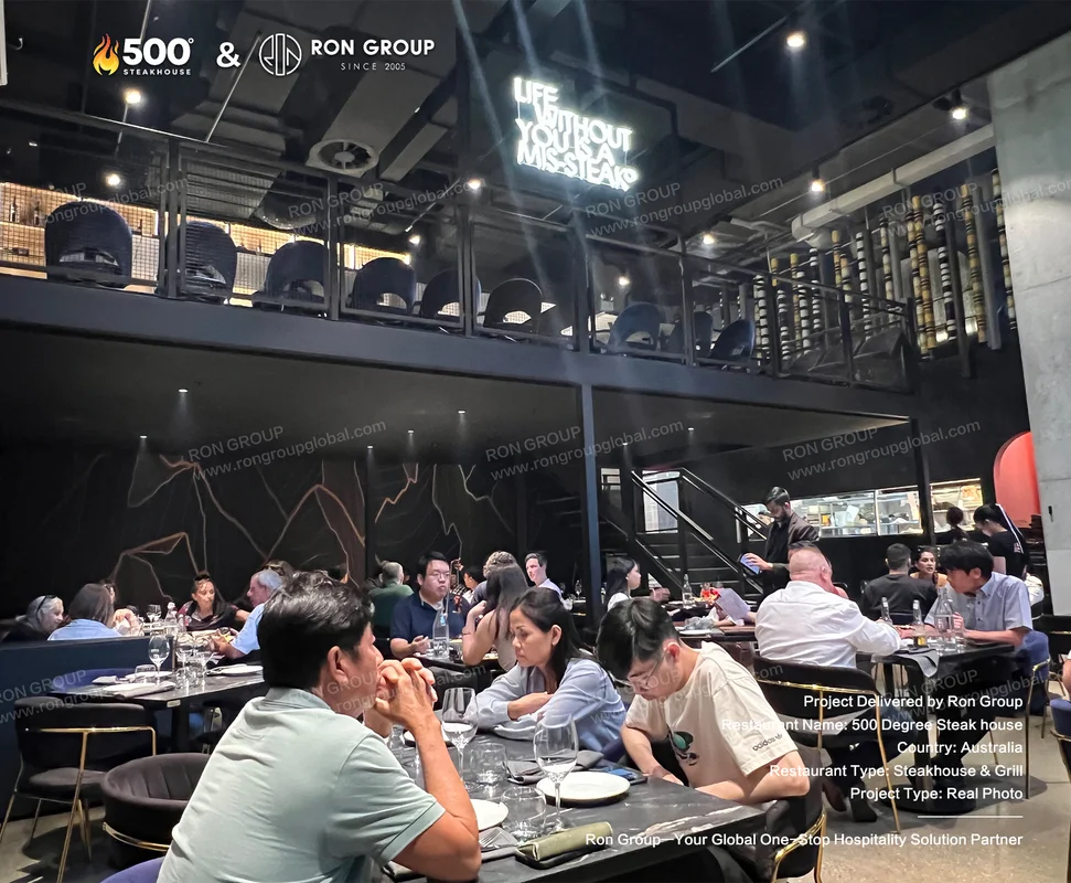Two-level dining space of 500 Degrees Steakhouse in Sydney