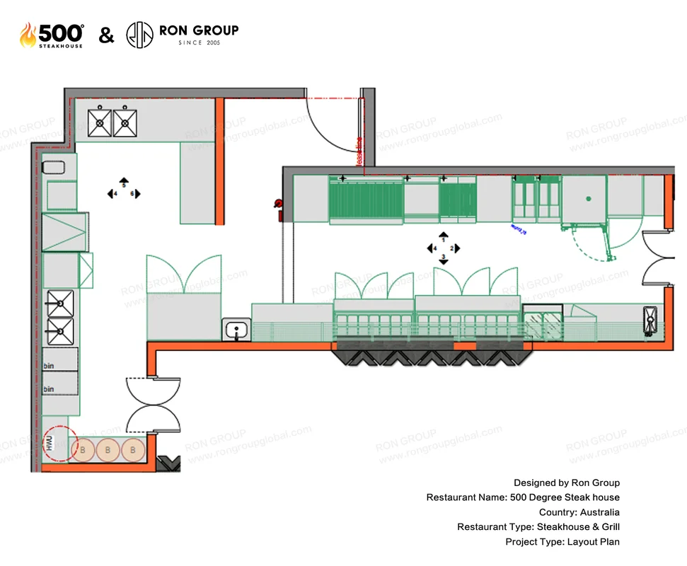 Restaurant floor plan designed by Ron Group for 500 Degrees Steakhouse