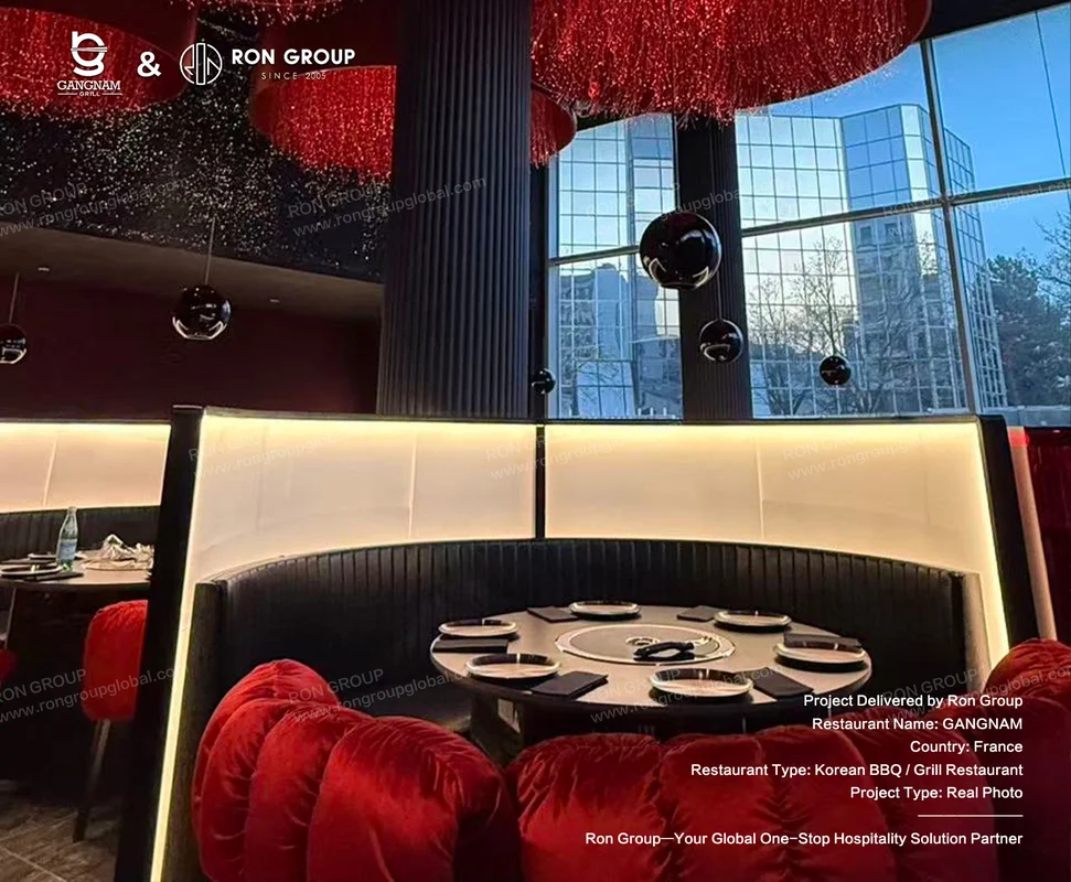 Gangnam Red Velvet Seating And Circular Table