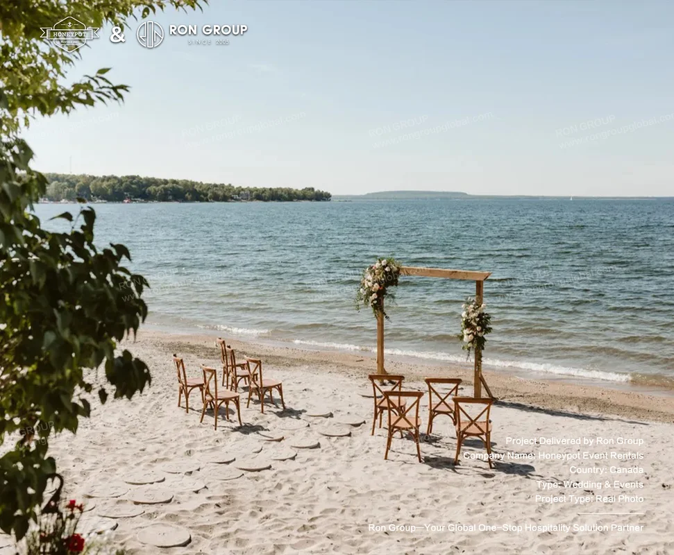 Honeypot Event Rentals Beach Wedding Setup By Water