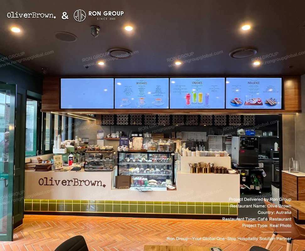 Oliver Brown green-tiled service counter