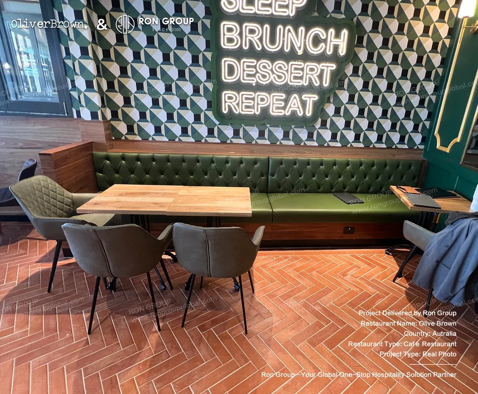 Oliver Brown tufted green banquette