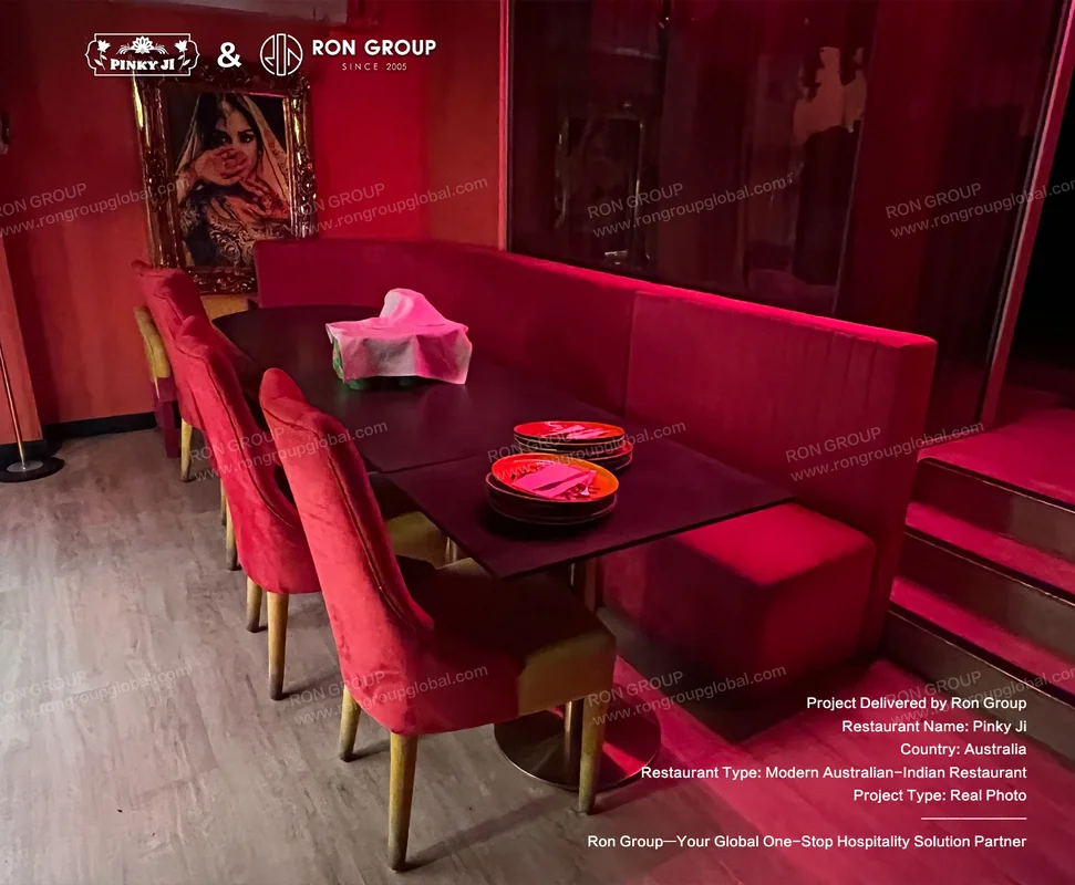 Pinky Ji red velvet dining booth