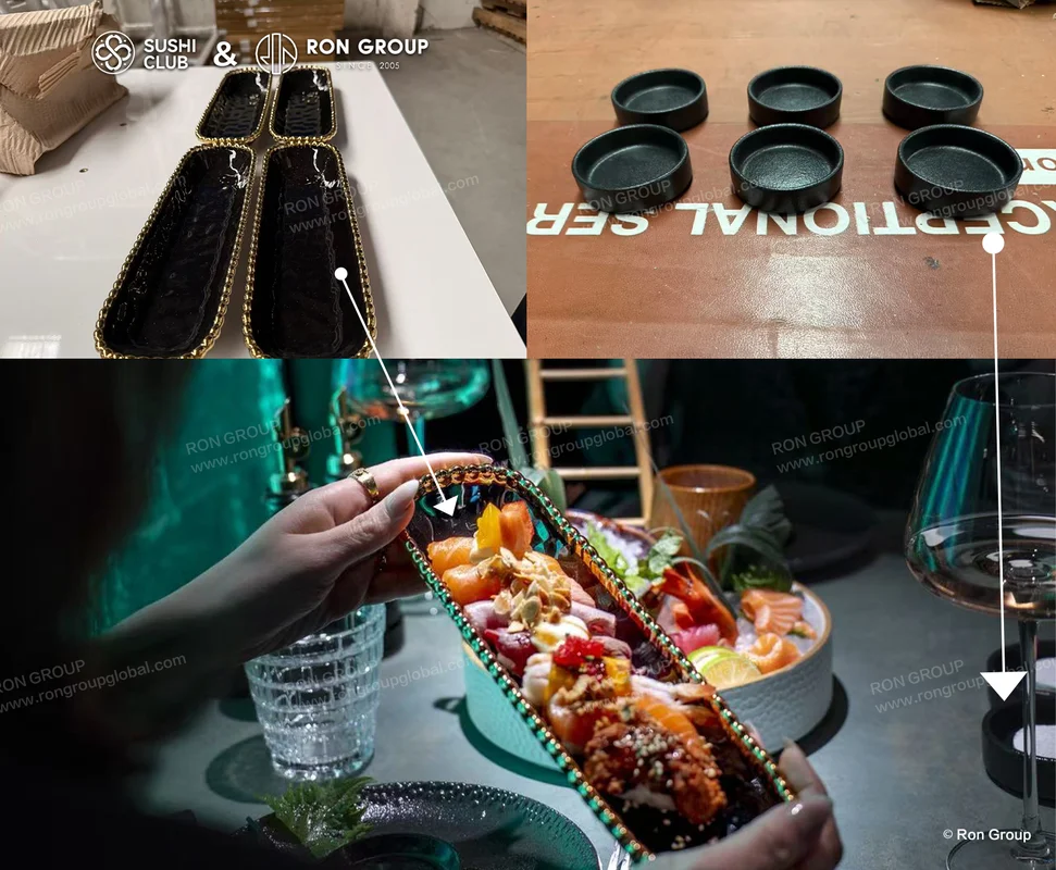RON GROUP black and gold sushi trays
