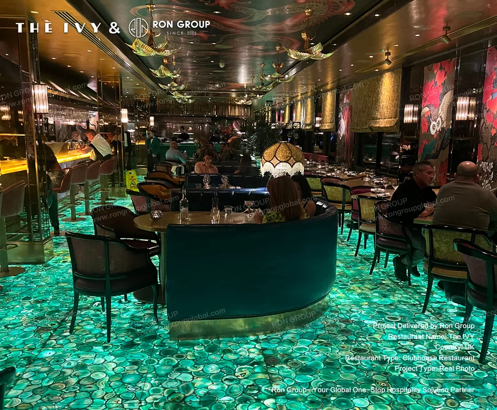 The IVY agate-tiled dining floor