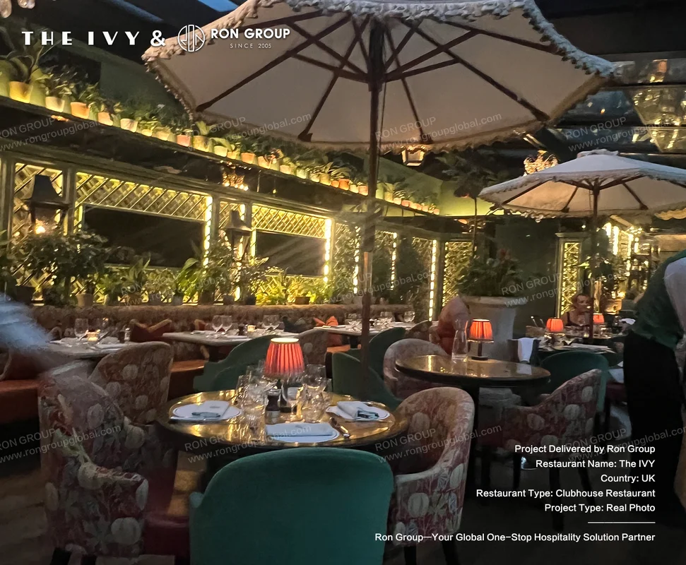 The IVY parasol-shaded outdoor dining