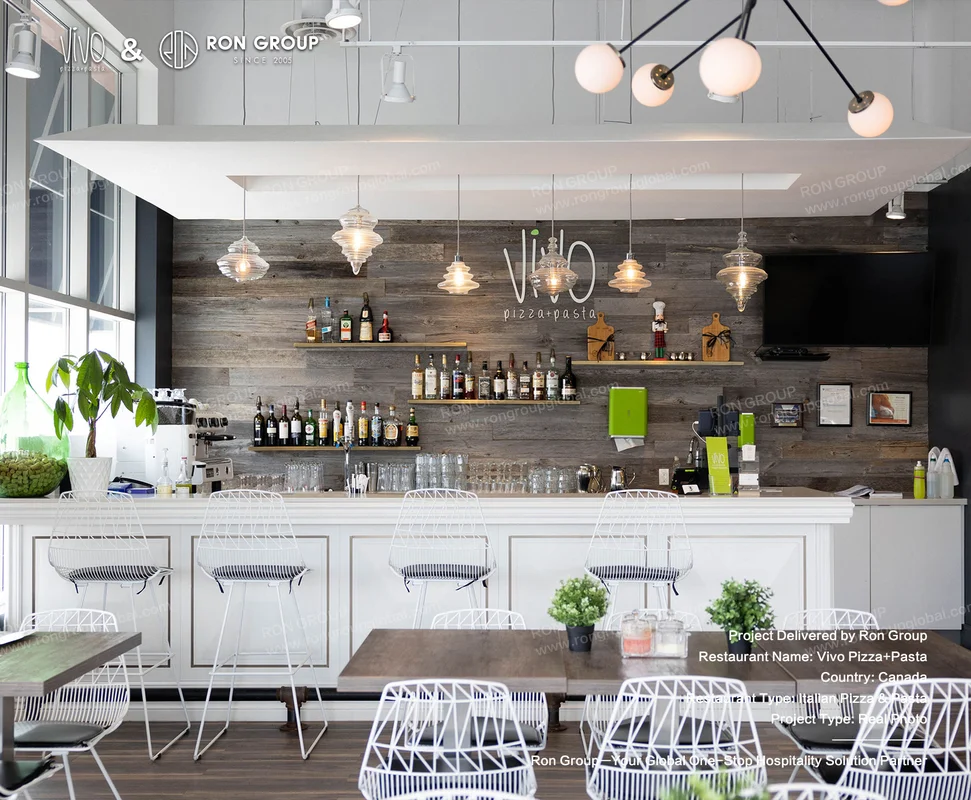 Vivo Pizza Pasta White Wire Chairs and Bar