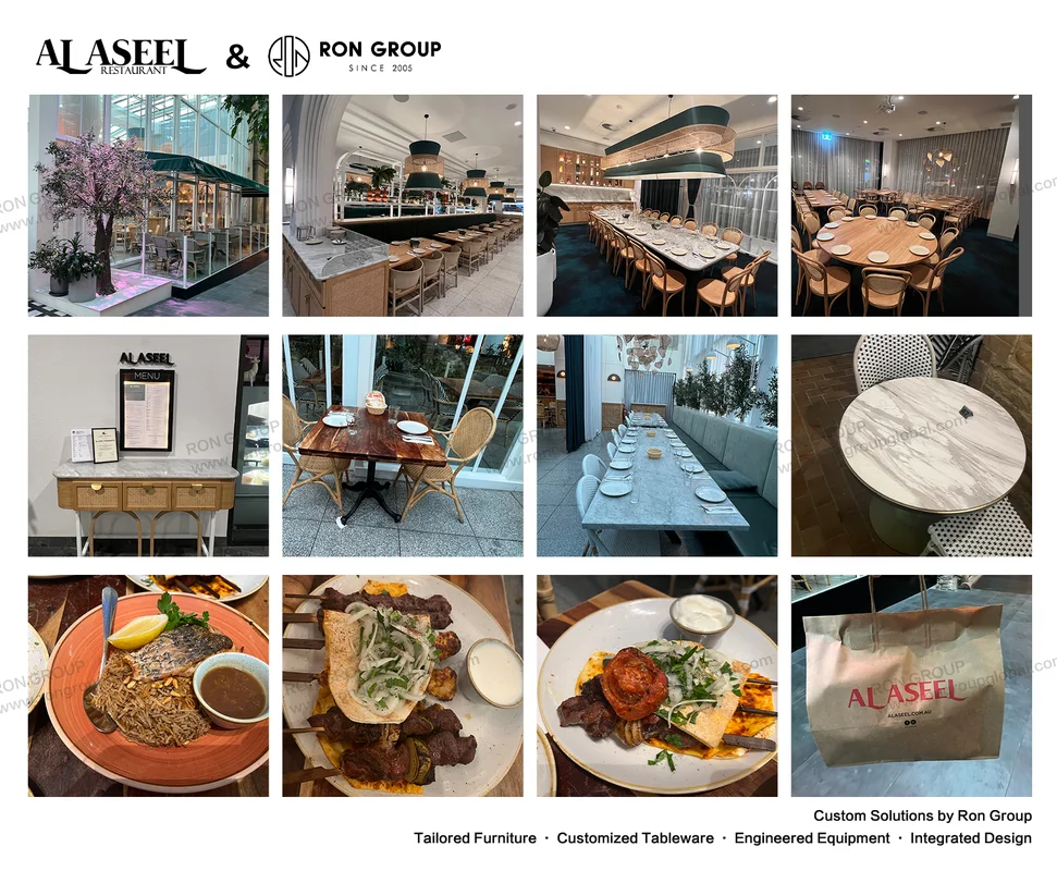 Integrated furniture tableware and branded takeaway packaging supplied for Al Aseel