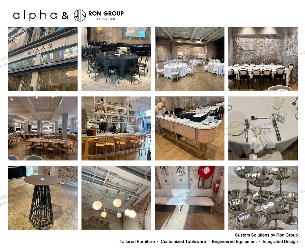 Coordinated furniture lighting and tableware package supplied for Alpha