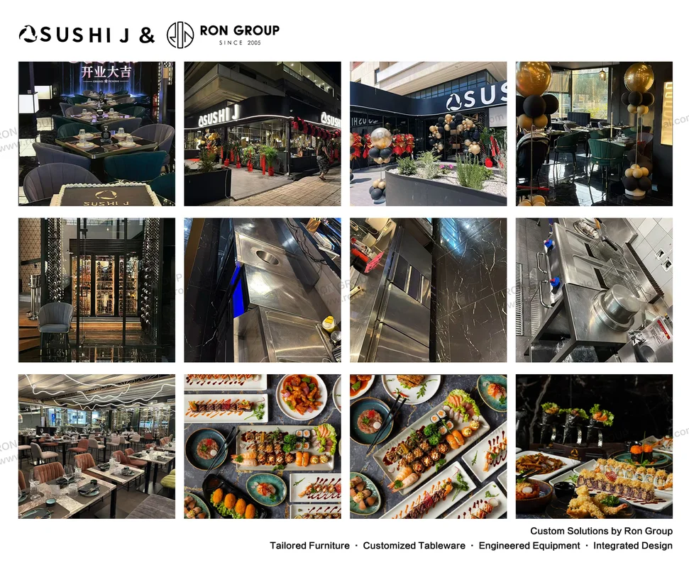 Coordinated furniture tableware and kitchen equipment package for Sushi J