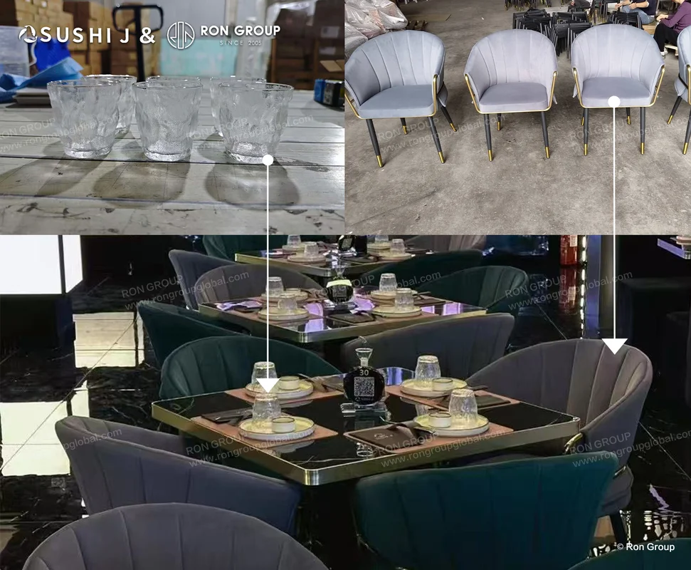 Sushi J furniture and textured glassware specification and dining room application
