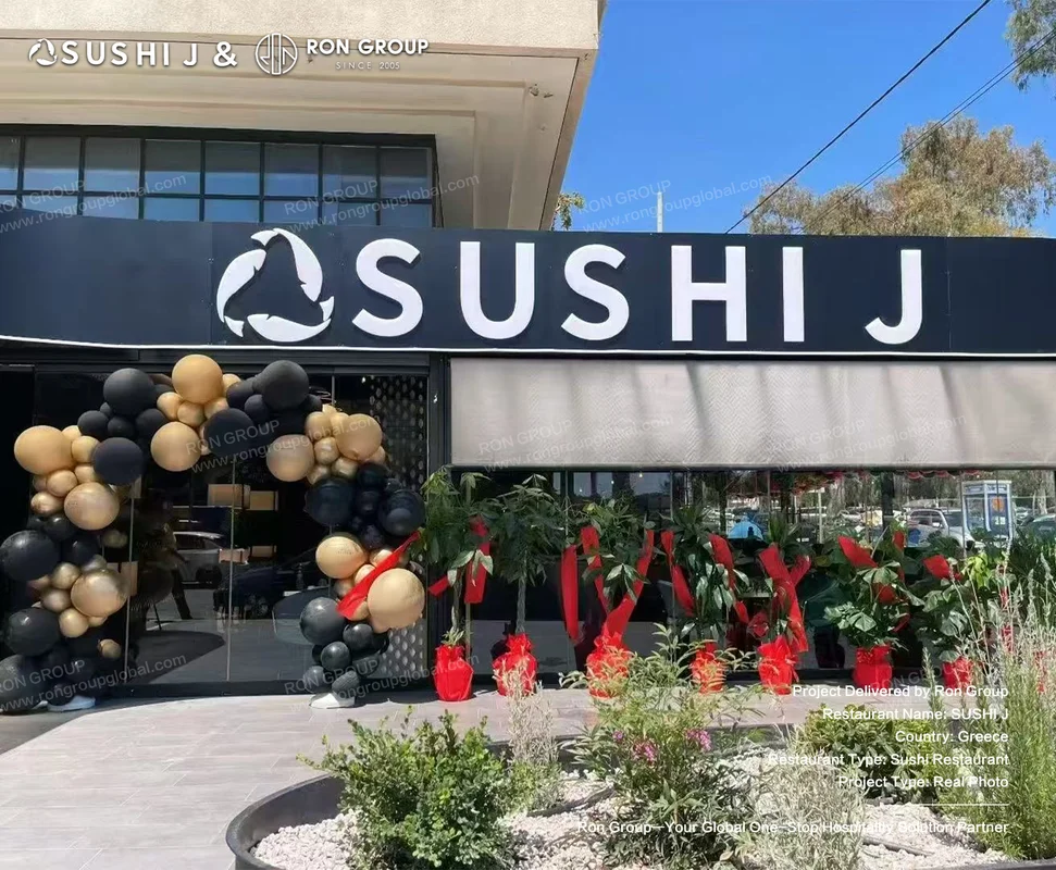 Sushi J Athens modern black storefront and street presence