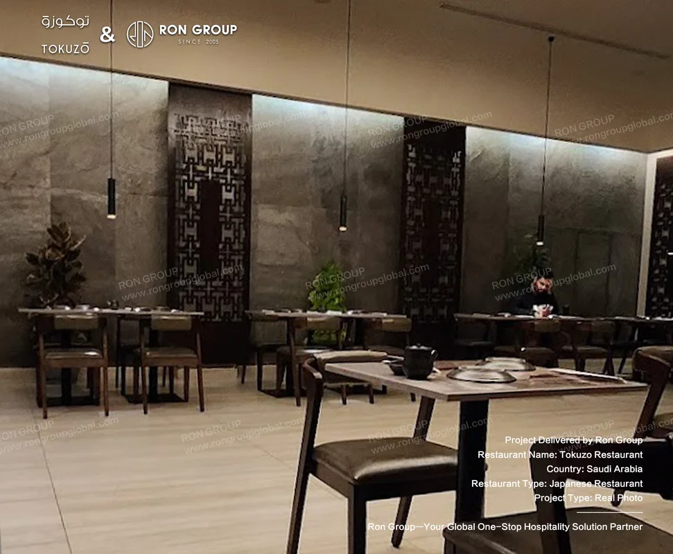 Tokuzo Restaurant RonGroup-Tokuzo_Restaurant-Dark_Wood_Tables_And_Chairs.webp
