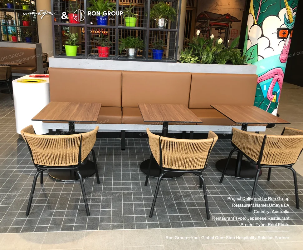 UMAYA custom tan leather banquette booth seating