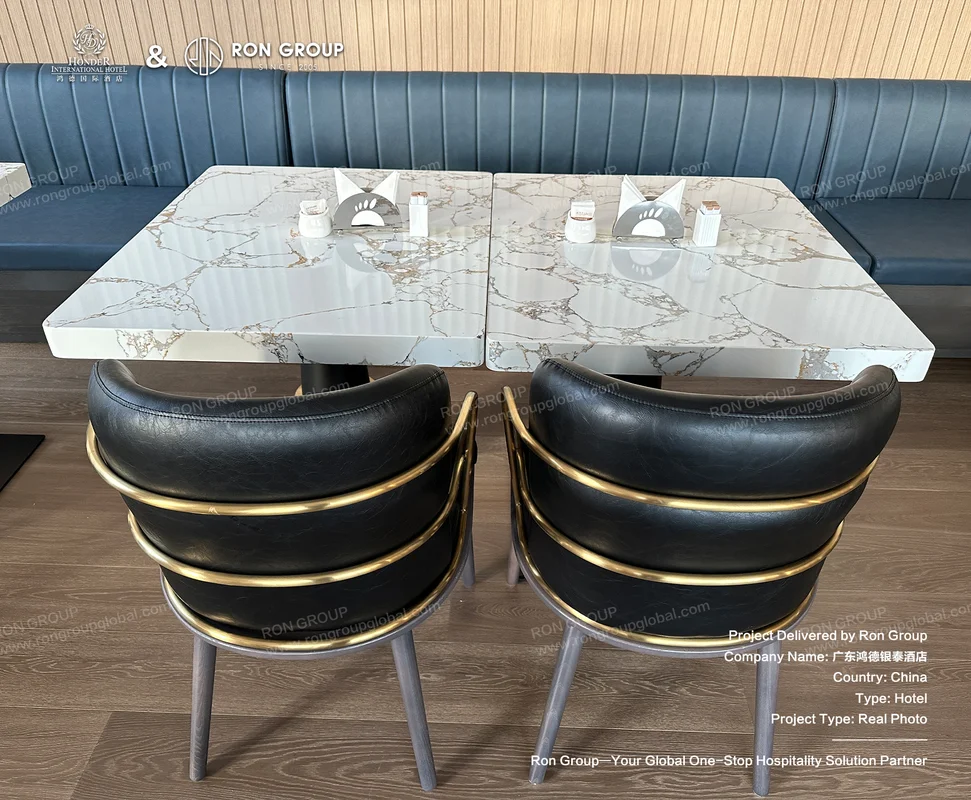 Honder International Hotel Black Leather Chairs With Gold Trim