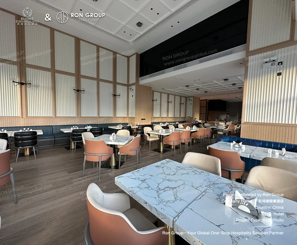 Honder International Hotel Marble Tables and Upholstered Chairs