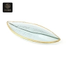 RON GROUP GoldenWave Series Leaf-Shaped Glass Dish with Gold Trim
