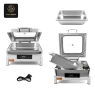 Multiple views of the chafing dish, including its removable food pan and power cord.