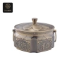 This hexagonal bronze chafing dish features a lotus lid and 
