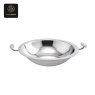 A sleek, silver, oval chafing dish food pan with two handles.