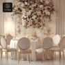 Elegant banquet chair featuring a gold frame and off-white upholstery, ideal for sophisticated dining rooms and upscale venues.