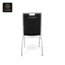 Rear view of a black fabric conference chair with a silver frame.