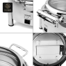 Detailed collage of the chafing dish, showing its electric components and handle.