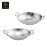 Two silver oval chafing dishes with hammered interiors, one divided and one not.