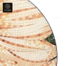 A close-up of a table top with a mosaic pattern in warm, earthy colors.