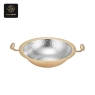 A single oval chafing dish food pan, copper-colored with a hammered silver interior.