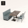 A set of five circular stone table tops with different colors and patterns.