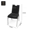 A black fabric conference chair with silver frame and dimensions shown.