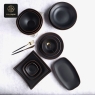 RON GROUP Earth Tone Series Black Plates and Bowls with Gold Rim