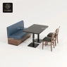 A set of three modern double-pedestal tables with varying shapes and designs.