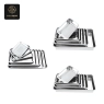Various sets of nested rectangular stainless steel trays for different uses.