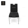Front view of a black fabric conference chair with a silver frame.