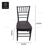 Black wooden Chiavari chair with detailed dimensions.