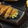 RON GROUP Earth Tone Series Black Plate with food, catering tableware