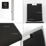 Detailed close-up collage of a black fabric conference chair with a silver frame.