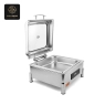 The electric chafing dish open, showing the food pan and digital control panel.