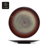 Top and side views of a deep purple kiln-glazed dinner plate, showing its wide rim and center.