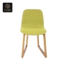 RON GROUP commercial seating - side view green fabric chair with natural wood base