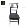 Black wooden Chiavari banquet chair with a dark cushion.